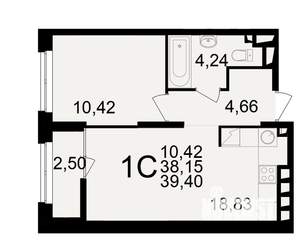 1-к квартира, вторичка, 38м2, 19/25 этаж