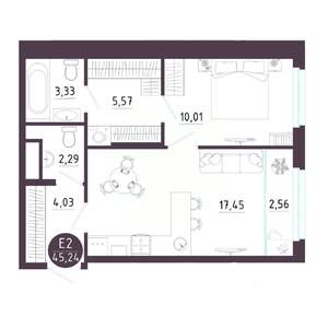 1-к квартира, вторичка, 45м2, 10/18 этаж