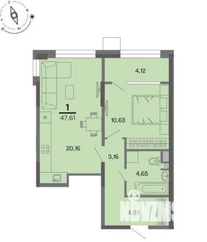 1-к квартира, вторичка, 48м2, 12/22 этаж