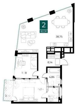 2-к квартира, вторичка, 83м2, 11/14 этаж