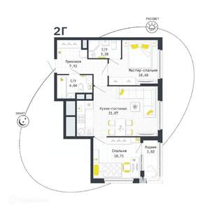 2-к квартира, вторичка, 59м2, 19/26 этаж