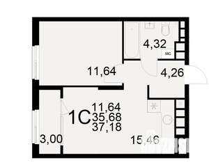 1-к квартира, вторичка, 36м2, 5/21 этаж