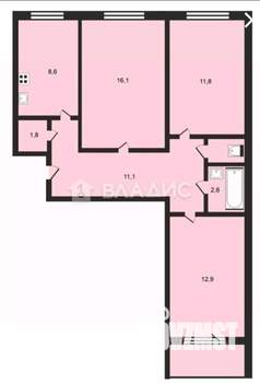 3-к квартира, вторичка, 66м2, 1/9 этаж