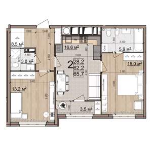 2-к квартира, вторичка, 66м2, 23/25 этаж