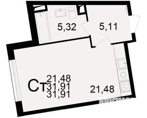 1-к квартира, вторичка, 32м2, 21/25 этаж