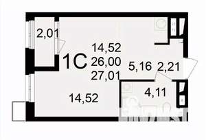1-к квартира, вторичка, 27м2, 14/24 этаж