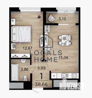 1-к квартира, вторичка, 48м2, 9/19 этаж