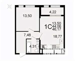 1-к квартира, вторичка, 46м2, 22/26 этаж