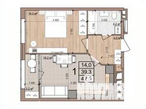 1-к квартира, вторичка, 43м2, 14/17 этаж