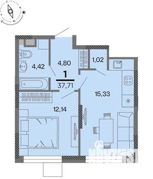 1-к квартира, вторичка, 38м2, 5/22 этаж