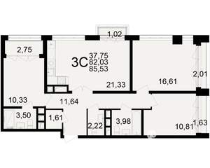 3-к квартира, вторичка, 82м2, 15/25 этаж