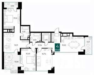 4-к квартира, вторичка, 124м2, 7/14 этаж
