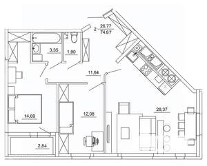 2-к квартира, вторичка, 75м2, 4/26 этаж