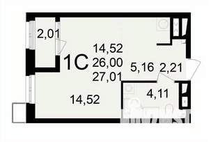 1-к квартира, вторичка, 27м2, 19/24 этаж