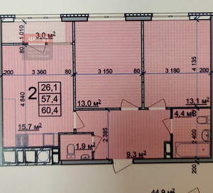 2-к квартира, сданный дом, 60м2, 7/25 этаж