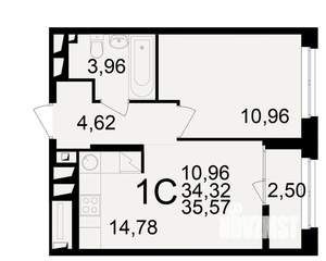 1-к квартира, вторичка, 34м2, 19/25 этаж