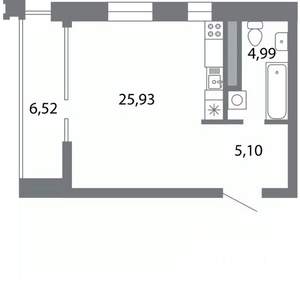 Студия квартира, строящийся дом, 40м2, 2/5 этаж