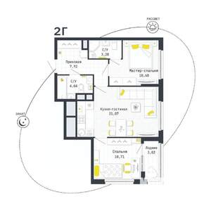 2-к квартира, вторичка, 59м2, 19/25 этаж