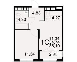 1-к квартира, вторичка, 35м2, 12/21 этаж