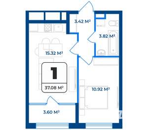 1-к квартира, строящийся дом, 37м2, 5/9 этаж