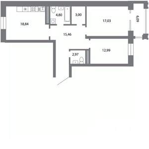 2-к квартира, строящийся дом, 78м2, 5/5 этаж