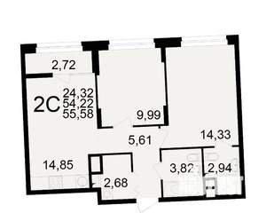 2-к квартира, вторичка, 54м2, 4/25 этаж