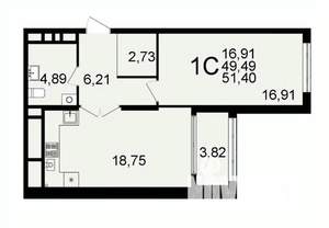 1-к квартира, вторичка, 51м2, 1/26 этаж