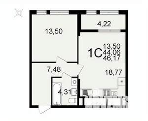 1-к квартира, вторичка, 46м2, 8/26 этаж