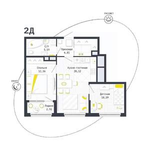 2-к квартира, вторичка, 56м2, 25/25 этаж