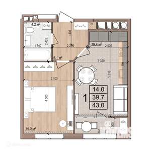 1-к квартира, вторичка, 43м2, 16/17 этаж