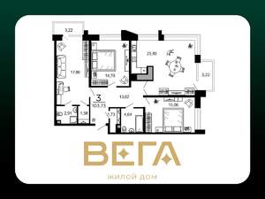 3-к квартира, вторичка, 104м2, 9/19 этаж