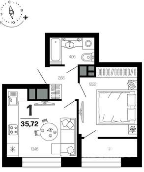 1-к квартира, вторичка, 36м2, 1/21 этаж