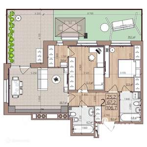 2-к квартира, вторичка, 107м2, 1/9 этаж