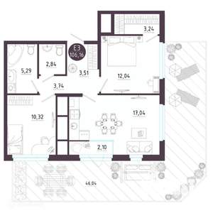 2-к квартира, вторичка, 106м2, 1/19 этаж