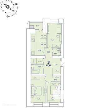 3-к квартира, вторичка, 92м2, 2/17 этаж