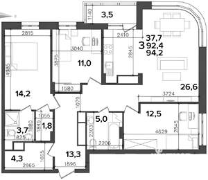 3-к квартира, вторичка, 92м2, 15/27 этаж