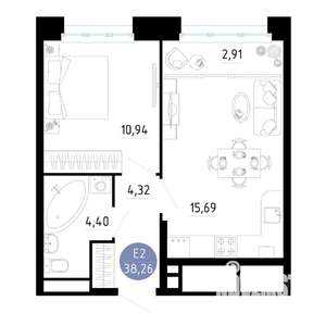 1-к квартира, вторичка, 38м2, 18/25 этаж